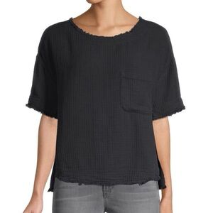 Free People We The Free Palo Alto Top Black Woven Boxy Textured Oversized Small